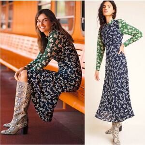 KACHEL ANTHROPOLOGIE Dress 10 Luisa Maxi Floral Cut Out Detail With Bow Lined